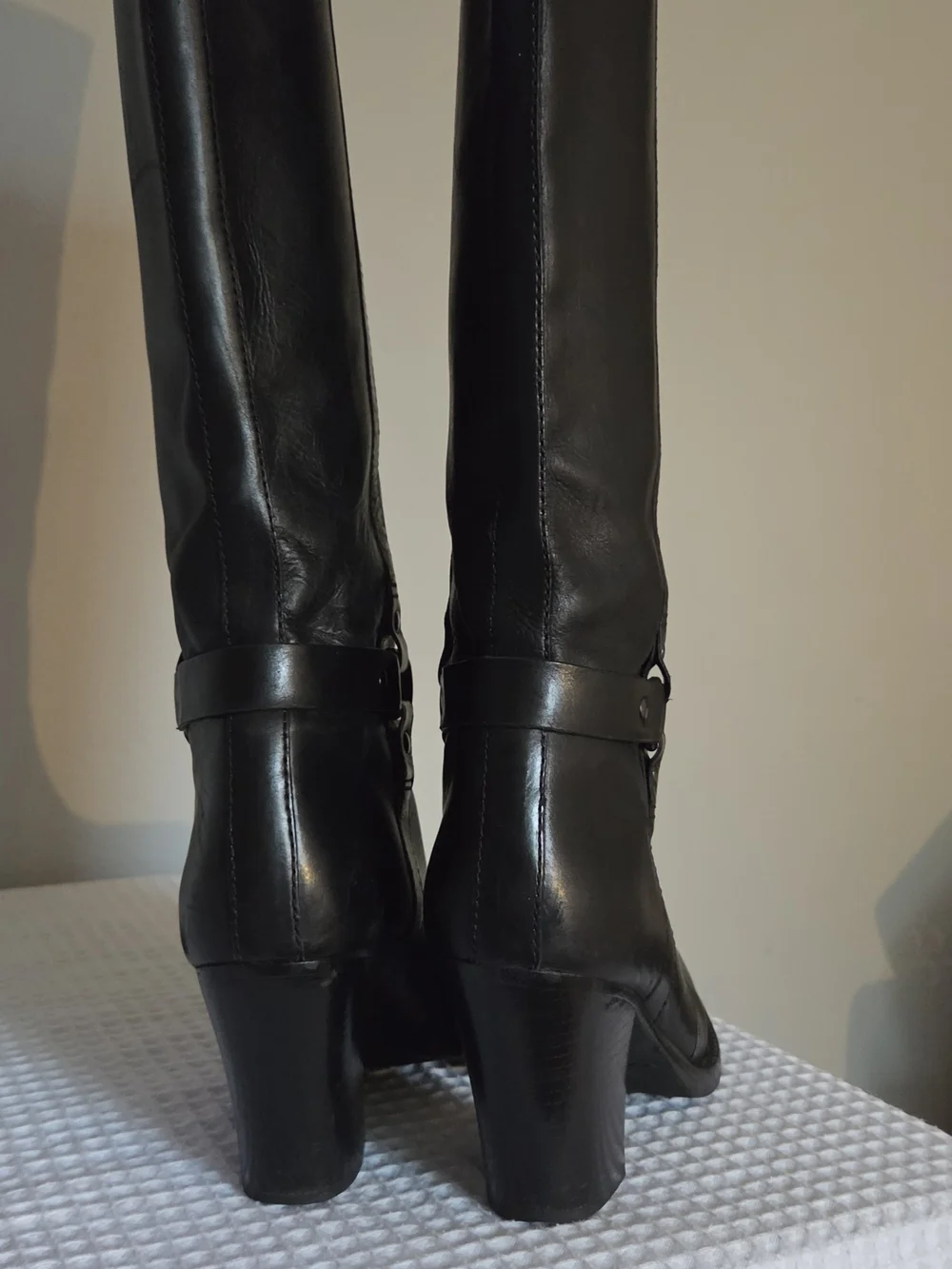 Via Spiga Black Leather Knee High Harness Riding Boots Vero CuoioSize 8.5